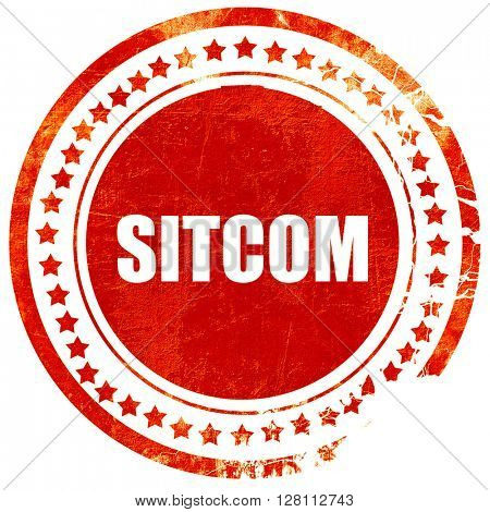 sitcom, red grunge stamp on solid background