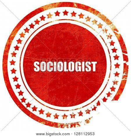 sociologist, red grunge stamp on solid background