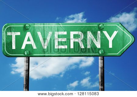 taverny road sign, 3D rendering, vintage green with clouds backg