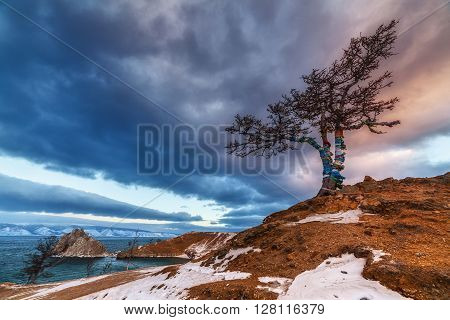 Winter Baikal lake landscape on Olkhon island