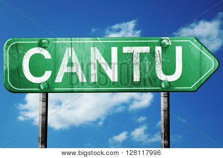 Cantu road sign, 3D rendering, vintage green with clouds backgro