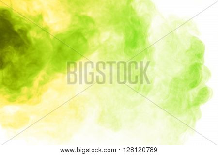Abstract art. Red green hookah smoke on a white background. Inhalation. The steam generator. The concept of poison gas. Gaseous.