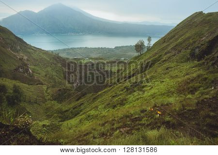 Beautifull Mountain In The Morning Mist , Batur, Bali,  Indonesia