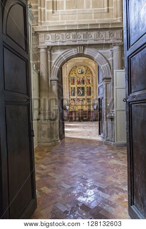 JAEN SPAIN - may 2 2016: Entrance arch in the door of the hall, designed by Andres de Vandelvira and Machuca, Spain