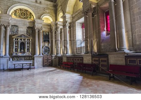 JAEN SPAIN - may 2016 2: The sacristy is a rectangular space of 12 by 22 meters, Raised on sixteen columns, is one of the most important works of the Andalusian Renaissance, Jaen, Spain