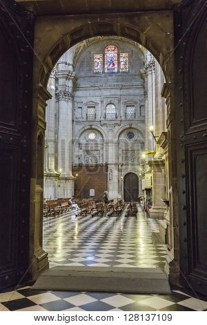 Jaen, Spain - may 2016, 2: View from the entry in the chapter hall, view of the part of the high altar, where people perform their prayers, Spain
