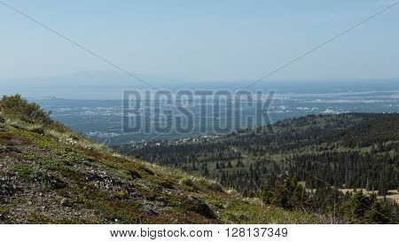 Landscape view of Anchorage and Mount Susitna