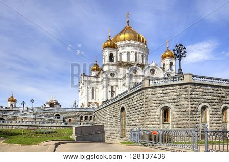 MOSCOW RUSSIA - May 02.2016: Recovered Orthodox Temple Cathedral of Christ the Savior in Moscow