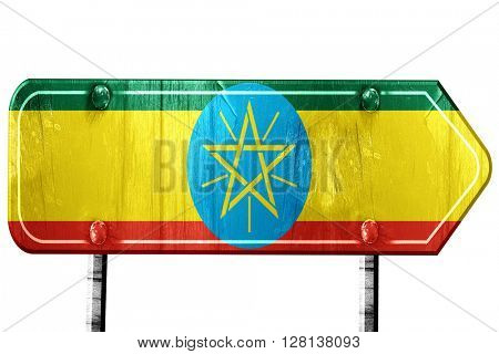 Ethiopia flag, 3D rendering, road sign on white background