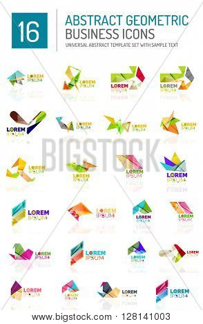Abstract geometric business logo icon set. Colorful geometrical figure compositions with light effects - triangles circles rings arrows lines