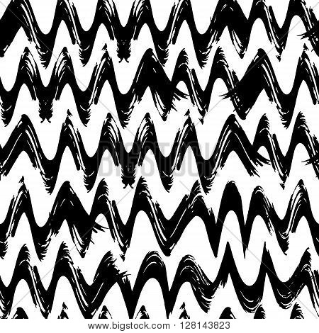 Seamless pattern with spiral curls and waves. Hand-drawn grangy doodle. Vector.