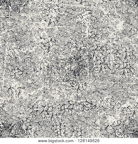Worn abstract floral hand drawn seamless pattern, vector illustration