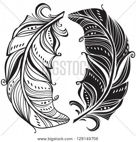 Dark and light feathers. Yin and yang concept
