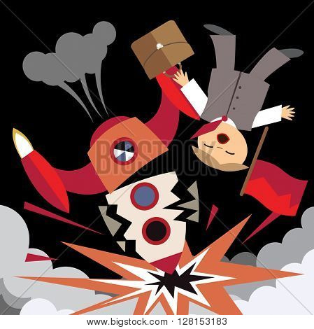 Business failure, the rocket crash (flat illustration)