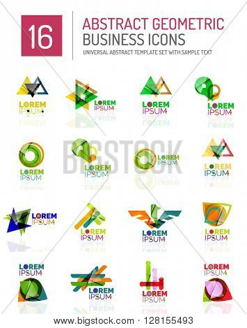 Abstract geometric business logo icon set. Colorful geometrical figure compositions with light effects - triangles circles rings arrows lines