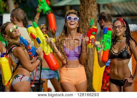 Ko Phangan - APR 16: people joins celebrations of the Thai New Year or Songkran in Ko Phangan on Apr 13, 2016