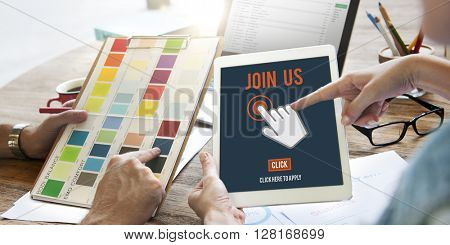 Join Us Recruitment Application Follow Website Online Concept