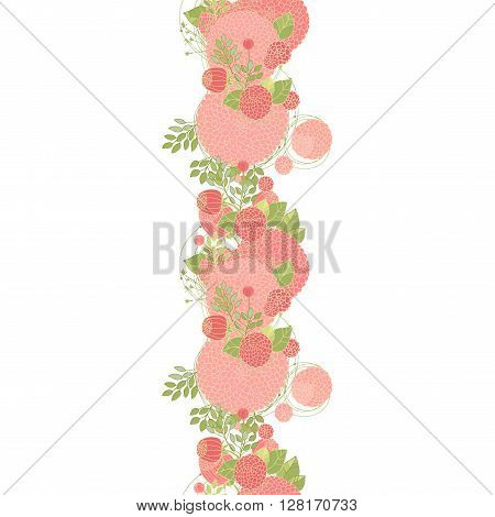 Vertical seamless floral garland made with pink abstract flowers