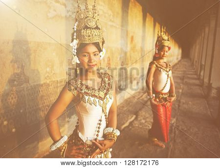 Traditional Aspara Dancers Cambodia Concept