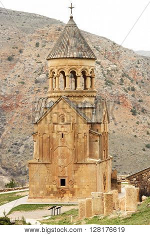 Ancient monastery Noravank in the mountains in Amaghu valley, Armenia. Was founded in 1205. 
