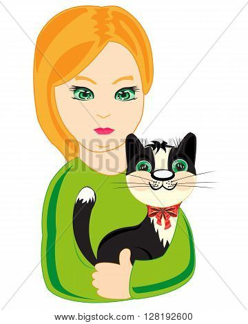 The Nice girl keeps the cat on hand.Vector illustration