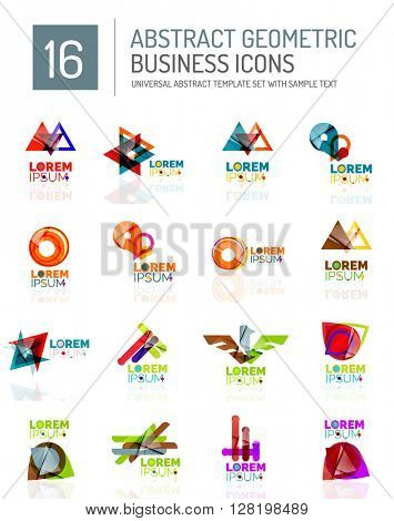 Abstract geometric business logo icon set. Colorful geometrical figure compositions with light effects - triangles circles rings arrows lines