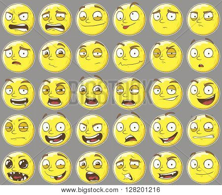 A vector illustration set of cool and crazy faces with different emotions 30 items