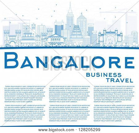 Outline Bangalore Skyline with Blue Buildings and Copy Space. Vector Illustration. Business Travel and Tourism Concept with Historic Buildings. Image for Presentation Banner Placard and Web Site.