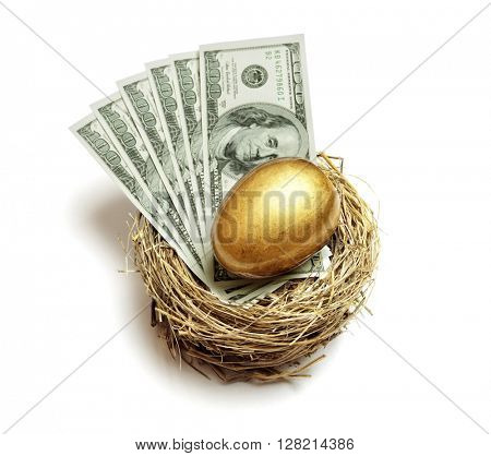 Gold nest egg and money concept for retirement savings and financial planning