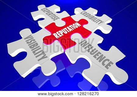 Reputation Visibility Expertise Credibility Involvement Puzzle Pieces 3d Illustration