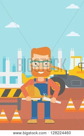 Engineer with hard hat and blueprint.