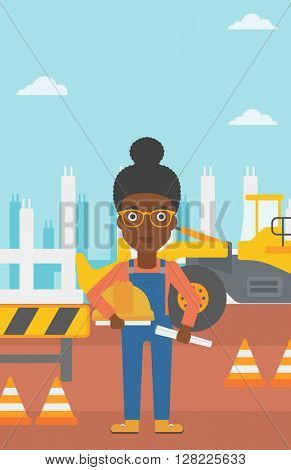 Engineer with hard hat and blueprint.