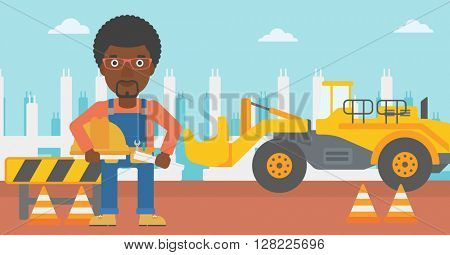Engineer with hard hat and blueprint.