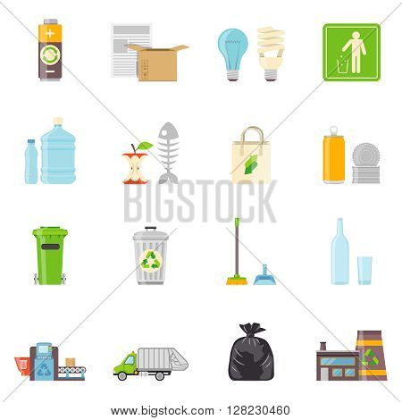 Garbage Icons Set. Recycling Vector Illustration. Recycling Flat Symbols. Recycling Design Set. Garbage Recycling Collection.