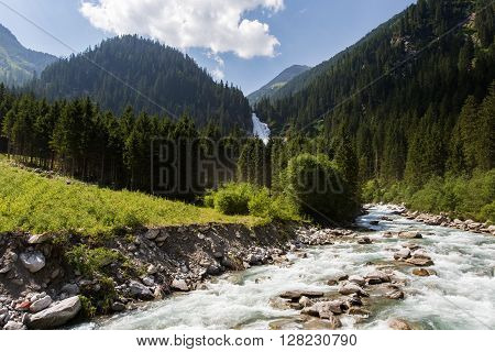 Krimml waterfall in summer Austria. Summer in Alps.