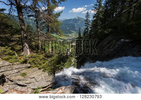 Krimml waterfall in summer Austria. Summer view