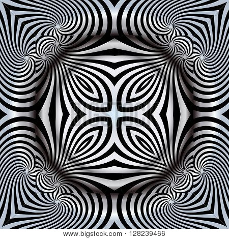 Abstract illusion texture pattern lines in the form of a convex symmetrical circle pattern in a square on a gray gradient background