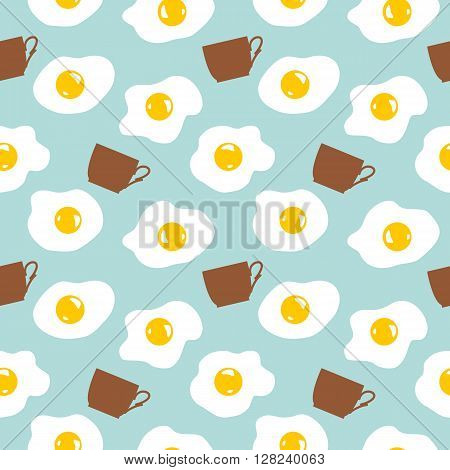 Vector breakfast pattern with eggs and cups of coffee