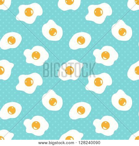Seamless pattern with scrambled eggs with polka dots background