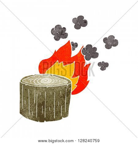 freehand retro cartoon burning log