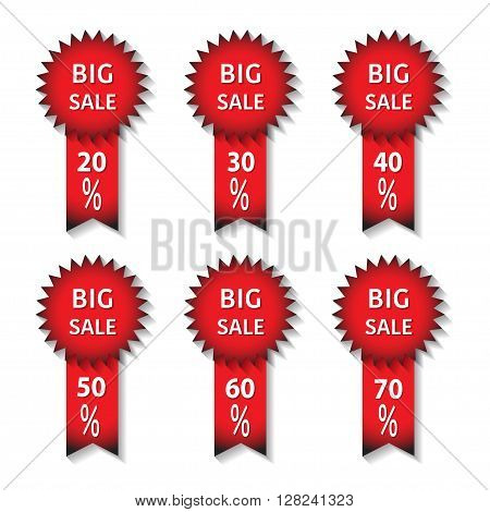 Icons sale. Red ribbons marked with Big Sale.