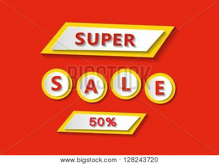 Super sale red banner design. Vector illustration.