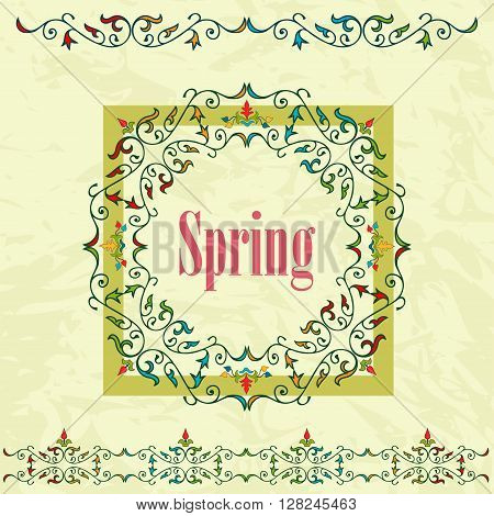 Spring graphic design on a green background. Vector illustration.