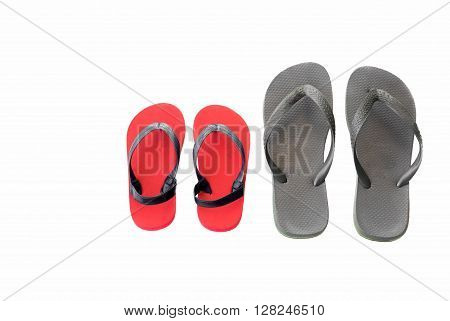 Gray and red beach sandals flip flops isolated on white background