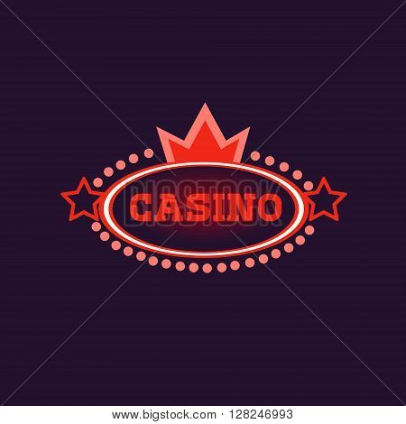 Crowned Casino Neon Sign Las Vegas Style Illumination Bright Color Vector Design Sticker