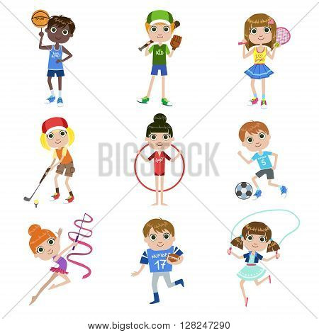 Kids Doing Sports Set Of Simple Design Illustrations In Cute Fun Cartoon Style Isolated On White Background