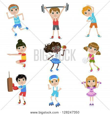 Children Doing Sports Set Of Simple Design Illustrations In Cute Fun Cartoon Style Isolated On White Background