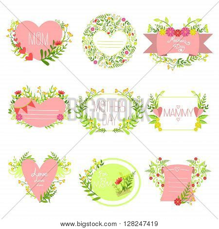 Mothers And St Valentine  Day Greeting Cards Collection Of Hand Drawn Detailed Floral Frames Templates In Vector Design
