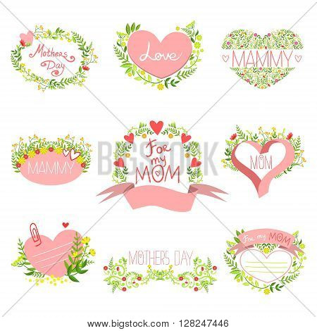 Mothers And St Valentine Day Greeting Cards Set Of Hand Drawn Detailed Floral Frames Templates In Vector Design