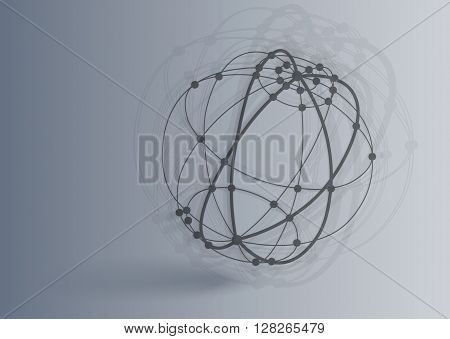 Vector 3d perspective outline sphere with realistic shadow Abstract concept illustration , template , background , poster for business or science Global network connection concept Technology background